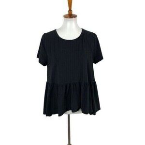 Bulotus Black Short Sleeve Peplum Top Casual Flowy Loose Fit XL Minimalist Chic